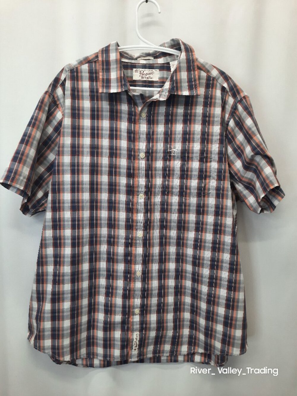 Original Penguin Munsingwear Shirt Mens XXL Classic Plaid Short Sleeve Orange